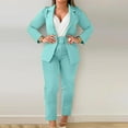 thumbnail image 1 of COM1950s Blazers for Women Solid Color Long Sleeved V-neck And Pants With Belt Two-piece Suit, 1 of 1