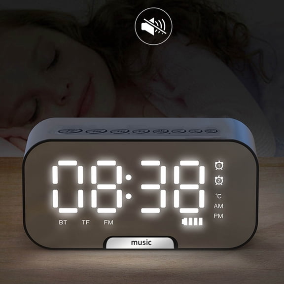 COM1950s Bluetooth Alarm Clock,Smart Speaker with Fm Radio,Temperature Display,Dual Alarm Settings,Adjustable Brightness,Compact Size 5.2X2.7X1.8 Inches