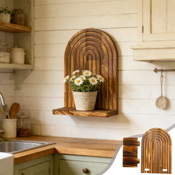 COM1950s Boho Wood Wall Shelf Set, Arched Floating Shelves for Wall Decor, Rustic Wall Mounted Display Shelf for Small Plants and Candles, Bohemian Home Decoration for Living Room, Bedroom, Entryway