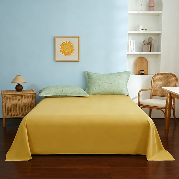 COM1950s Breathable Flat Sheet Twin, Skin Friendly Bed Sheet, Soft Washable Bedding, Fade Resistant Solid Color Home Top Sheet