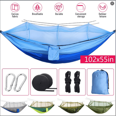 COM1950s Camping Hammock with Mosquito Net, Portable Double/Single Travel Hammock Insect Netting 210T Nylon Hammock Swing for Backyard Garden Camping Backpacking Survival Travel (Green)