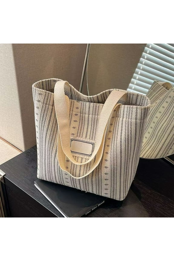 Canvas Tote Bag for Women,Striped Shoulder Handbag with Large Capacity,11X8.7X2 Inch Size,Lightweight and Durable Fabric for Commuting,Shopping,and Daily Essentials