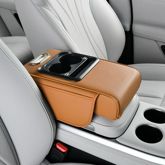 COM1950s Car Armrest Organizer with Usb and Type-C Charging Ports,Universal Center Console Storage Tray with Cup Holders and Phone Slot,Easy Install Vehicle Interior Accessory with Adjustable Straps