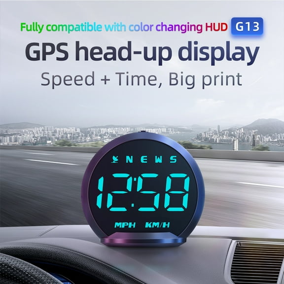 COM1950s Car Hud Display,Gps Speedometer Head Up Display for Vehicle with Digital Clock,Universal 2.62.4 Inch Auto Projector,Real-Time Speed and High Definition Led Screen