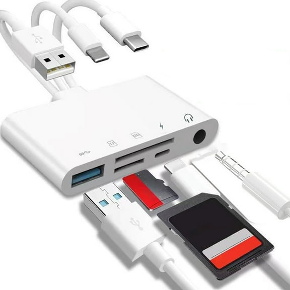 COM1950s Card Reader,High Speed Multi-Function Usb C and Usb A Card Reader for Sd Cards,Plug and Play Portable Adapter with Extra Usb Port for Data Transfer and Charging