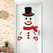 COM1950s Cartoon Felt Snowman Door Covers Christmas Door Decorations Xmas Snowman Window Stickers Wall Stickers Christmas Decorations Indoor Non-Woven Snow Man Christmas Door Cover Party Supplies