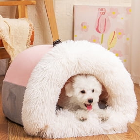 COM1950s Cat Bed,Plush Hooded Cat Beds for Indoor Cats,Calming Cat Nest,Self Warming Cat Bed Cave,Cozy Cat Pod for Indoor Cat Or Small Dog,Washable Cat Cove with Non-Slip Bottom,16X12X11In