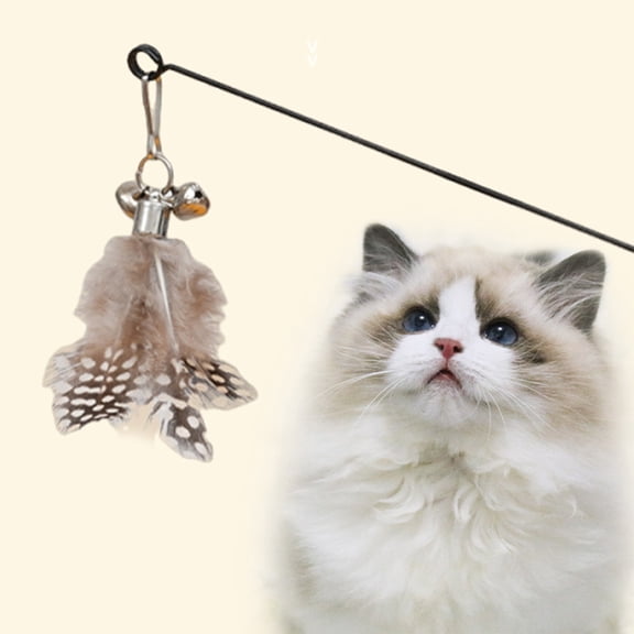 COM1950s Cat Teaser Wand,Interactive Feather Toy with Bells and Catnip,19 Inches Durable Spring Play Stick for Indoor Cats Exercise,Replaceable Feathers Cat Toy