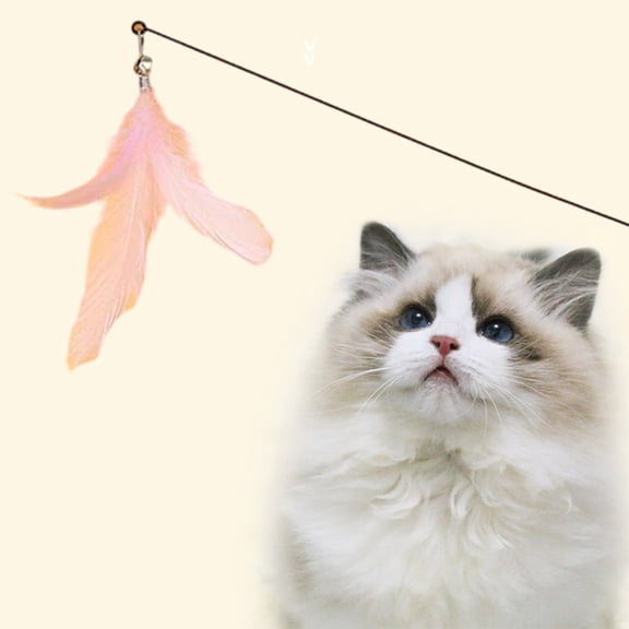 COM1950s Cat Teaser Wand,Interactive Feather Toy with Bells and Catnip,19 Inches Durable Spring Play Stick for Indoor Cats Exercise,Replaceable Feathers Cat Toy