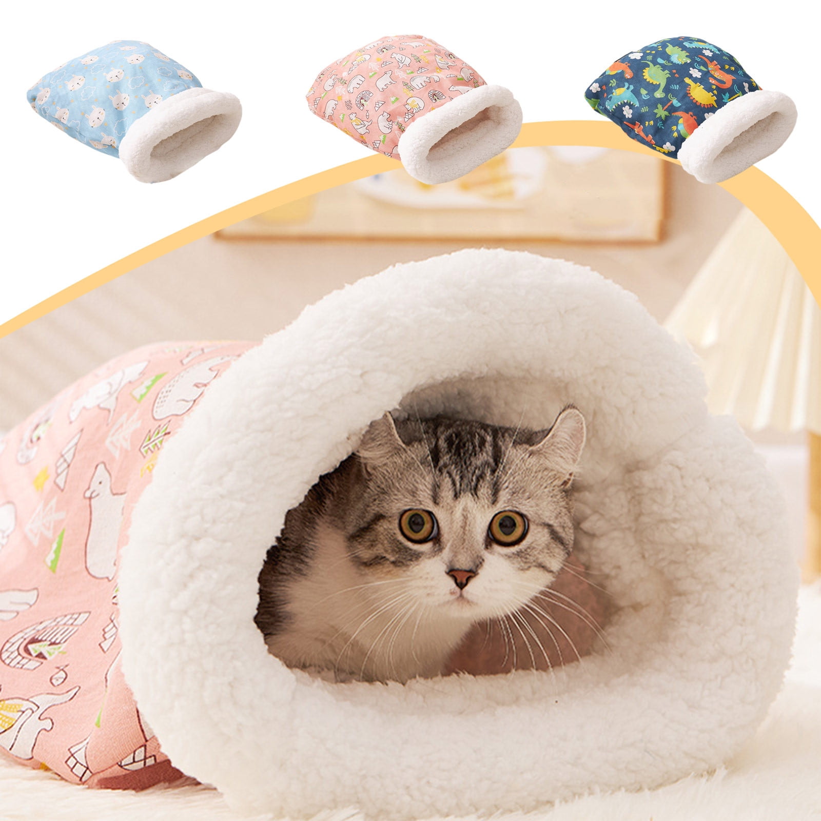 COM1950s Cat Winter Sleeping Bag,Cat Bed Cave Sleeping Bag,Cat Sleeping Bag for Indoor Cats,360