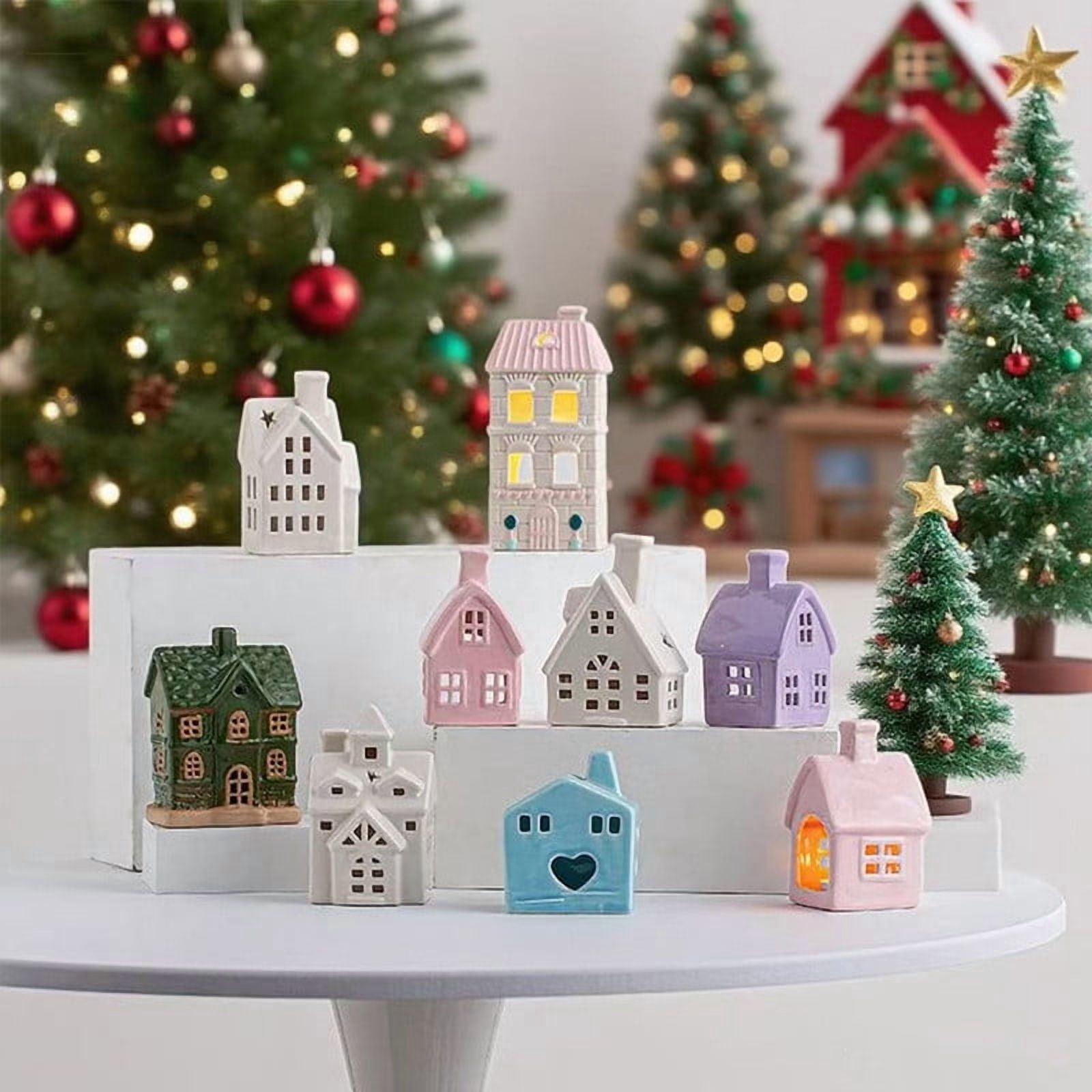 COM1950s Ceramic Christmas Houses with Led Lights,Illuminated Winter
