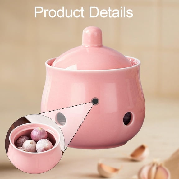 COM1950s Ceramic Garlic Keeper,Kitchen Storage Jar for Garlic and Ginger,Countertop Container with Lid