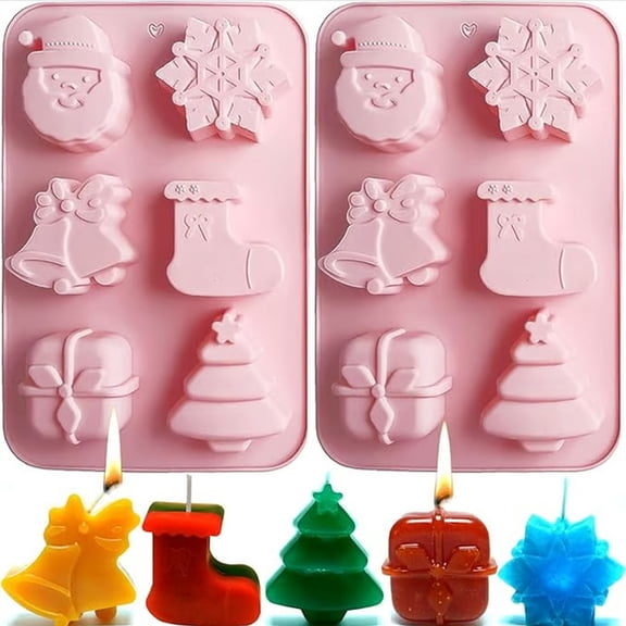COM1950s Christmas Silicone Baking Molds,2-Pack Holiday Chocolate and Soap Molds for Cakes,Candles,Crafts with Santa Snowman Tree Design,Dishwasher Safe Non-Stick