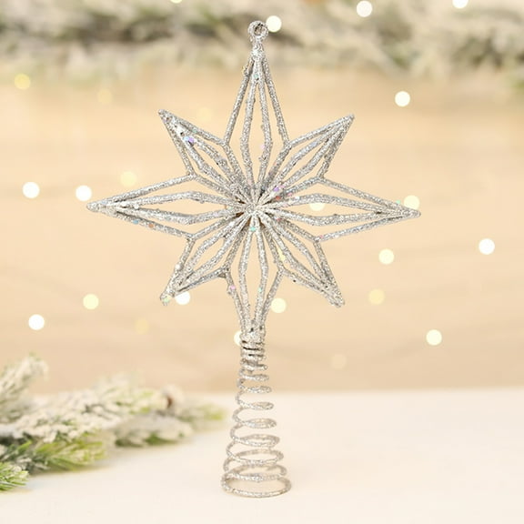 COM1950s Christmas Tree Topper,Star Tree Topper with 3D Flocked Design,Pull String for Easy Installation,Festive Octagonal Tree Top Decoration for Holiday