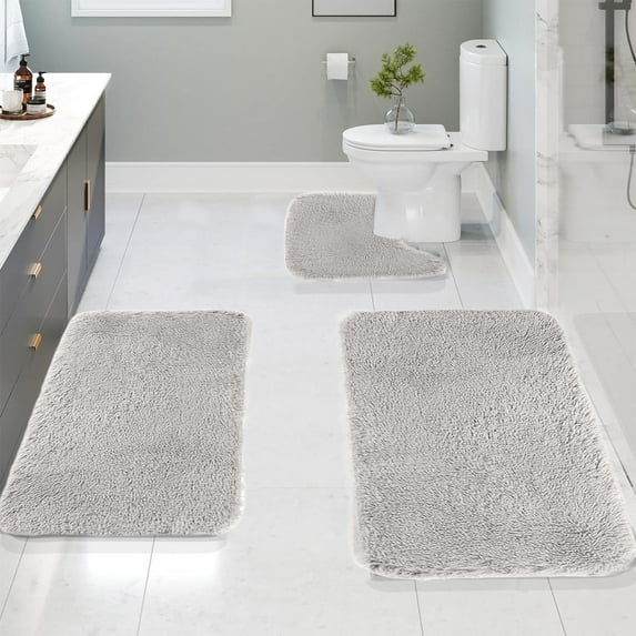 COM1950s Clearance- Bathroom Rugs Solid Color Bath Mats Set of 3 Bath Mats for bathroom Toilet Mats Universal Soft Comfortable Water Absorption Non-Slip Thick Machine Washable Easier to Dry