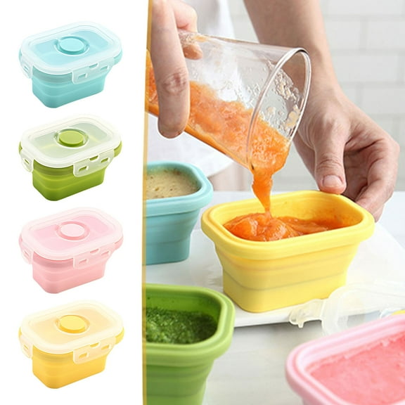 COM1950s Collapsible Food Containers for Adults,4 Pack Foldable Storage Box,Reusable Silicone Sealed Leakproof Containers for Snacks Meal Prep Travel
