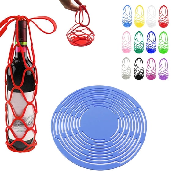 COM1950s Collapsible Silicone Cup Holder, Foldable Drink Carrier With Handle For Travel, Portable Beverage Bag For Coffee And Bottles, Heat Resistant And Flexible Mat, 7.1 Inches