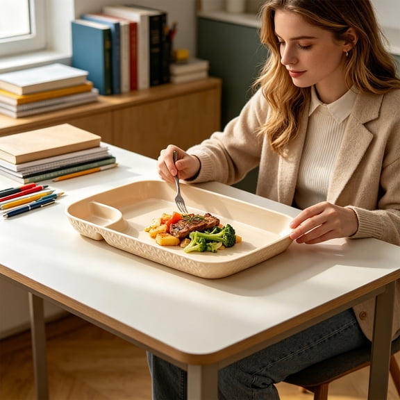 COM1950s Compartment Meal Tray, Divided Lunch Plate for Kids and Adults, Reusable Plastic Dinner Tray with 5 Sections, Portion Control Serving Tray for Home, School, and Light Meals