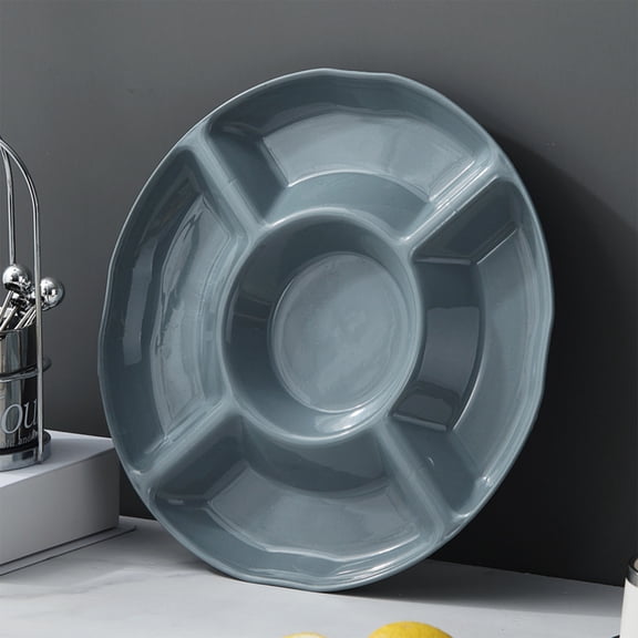 COM1950s Compartment Snack Tray, Divided Serving Platter for Candy, Nuts, Dried Fruit, Round 5-Section Organizer Plate, Versatile Home Party Entertaining Solution