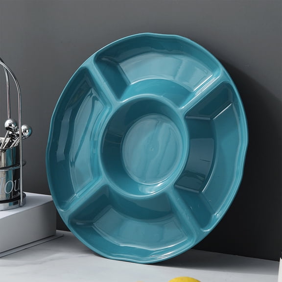 COM1950s Compartment Snack Tray, Divided Serving Platter for Candy, Nuts, Dried Fruit, Round 5-Section Organizer Plate, Versatile Home Party Entertaining Solution