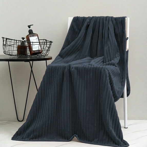 COM1950s Coral Fleece Bath Towel,Quick Dry and Super Soft Striped Bath Towel 27.6X55.1 Inches,Absorbent Lightweight Luxury Towel for Home and Spa