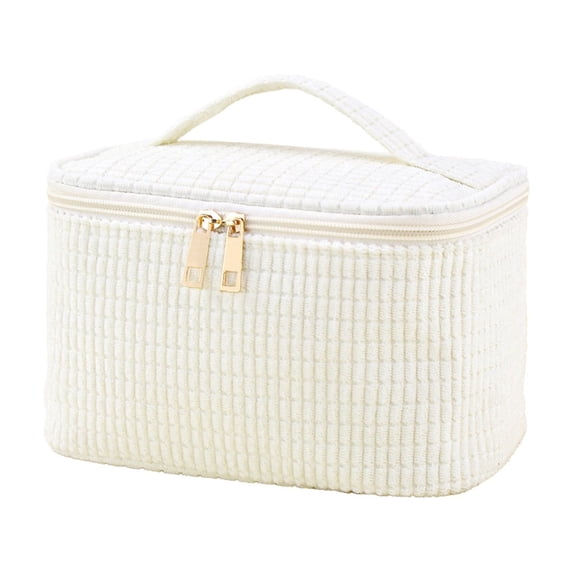 COM1950s Corduroy Makeup Bag, Handheld Travel Toiletry Organizer Pouch for Women, Large Capacity Cosmetic Case for Girls, Soft Cute Storage for Essentials