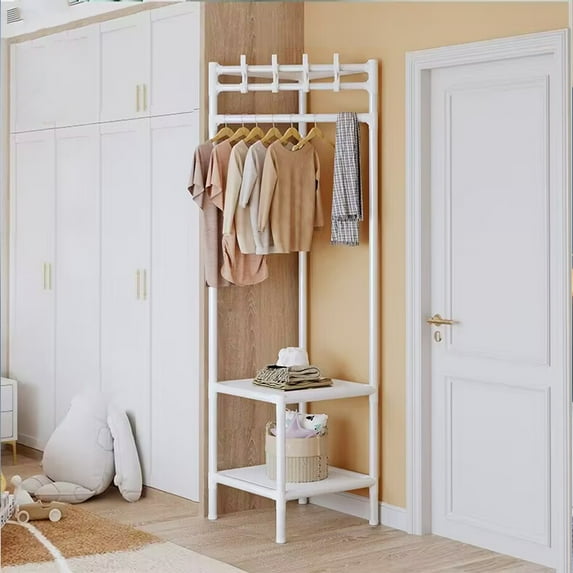 COM1950s Corner Coat Rack,Hall Tree Freestanding Organizer with Storage Shelves and Hooks,Space Saving Design for Entryway Bedroom,66.9 X 16.9 X 16.9 Inches