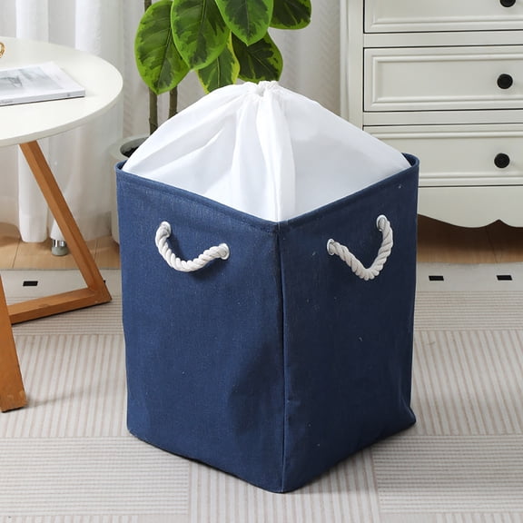 COM1950s Corner Laundry Basket, Foldable Laundry Hamper, Triangle Space Saving Storage Bin, Fabric Dirty Clothes Basket with Rope Handles, for Bedroom and Laundry Room