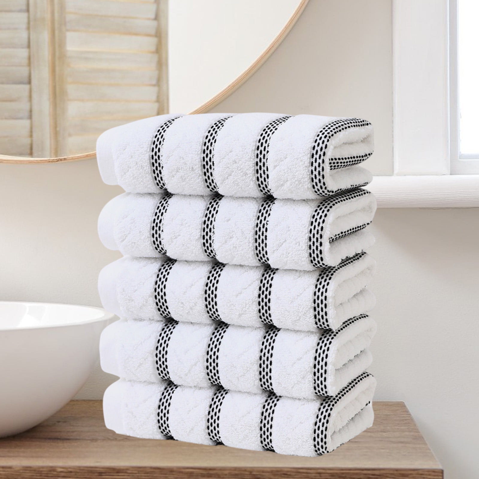 COM1950s Cotton Towels 5 Pack,Highly Absorbent Bath and Face Towels,Soft Washcloths 29X13 Inches,Quick Drying Spa Towel Set for Bathroom,Travel