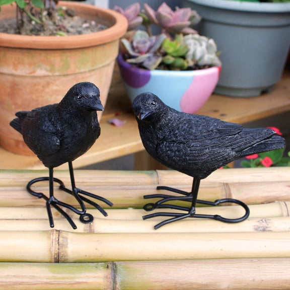 COM1950s Crow Resin Ornaments,Set of 2 for Tabletop and Courtyard Decor,Durable Outdoor and Indoor Use with Realistic Design To Enhance Any Space