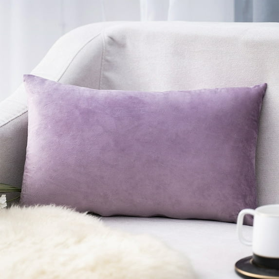 COM1950s Decorative Lumbar Velvet Throw Pillow Covers 12X18 In,Christmas Throw Pillow Covers with Zipper Luxury Soft Solid Rectangle Cushion Covers Case for Sofa Couch Bed Living Room,Purple
