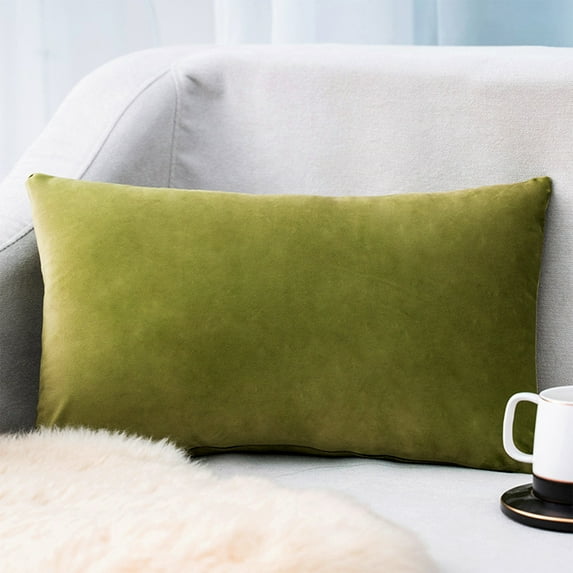 COM1950s Decorative Lumbar Velvet Throw Pillow Covers 12X18 In,Christmas Throw Pillow Covers with Zipper Luxury Soft Solid Rectangle Cushion Covers Case for Sofa Couch Bed Living Room,Green