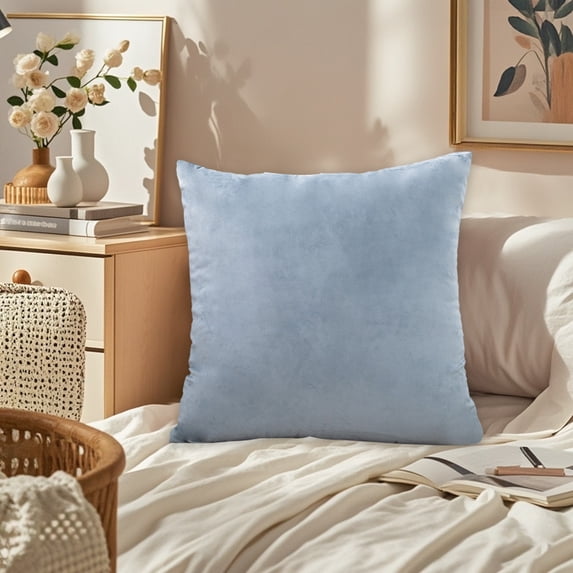 COM1950s Decorative Pillows for Bed- Throw Pillow Covers,Super Soft Velvet Square Throw Pillow Covers for Bed Couch Sofa Bench,18 X 18 Inch (45 Cm),Light Blue,Pack of 1