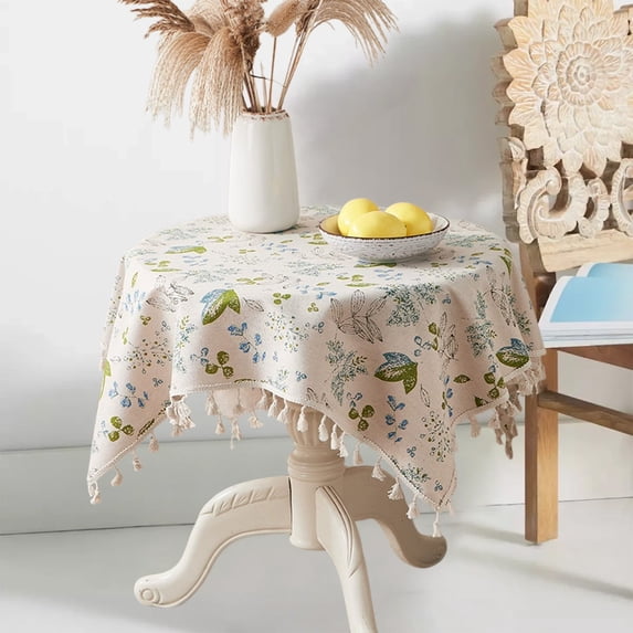 COM1950s Decorative Tablecloth,Heat Resistant Table Mat with Floral Embroidery & Tassels,Square Table Cover for Dining Coffee Table,Washable 24X24 Inch Polyester Home Decor