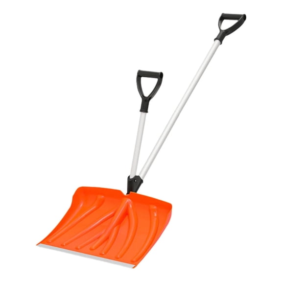 COM1950s Detachable Snow Shovel and Pusher, Wide 18-Inch Blade with Aluminum Wear Strip and Auxiliary Handle for Efficient Snow Removal, Ergonomic Design for Driveway and Sidewalk
