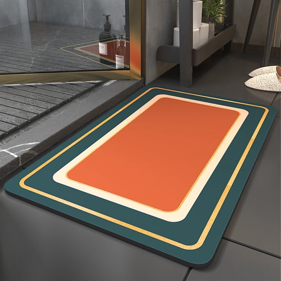 COM1950s Diatomite Bath Mat, Quick Dry Absorbent Bathroom Rug, Non-Slip Shower Mat for Bath Tub, Dark Green, 16x24 Inches