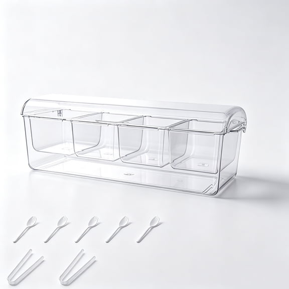 COM1950s Divided Food Storage Container with Lid, Transparent Compartment Organizer Box for Kitchen Fruit and Snack, Stackable Plastic Bento Box for Outdoor Camping and Bathroom Organization