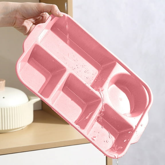 COM1950s Divided Plate,5 Compartment Portion Control Tray,Microwave and Dishwasher Safe,Reusable Plastic Dinnerware for Adults,Family Parties,Camping and Picnics,Stackable Design Prevents Spills