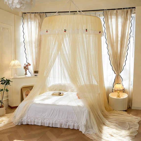 COM1950s Dome Mosquito Net Bed Canopy, Ceiling Mounted Mosquito Netting, Foldable Canopy Bed Curtains for Bedroom Decor, Home Dorm Travel Use