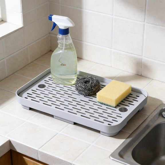 COM1950s Double Layer Drainage Tray, Food Grade Plastic Multipurpose Drying Mat for Kitchen Countertop, Detachable Tea Cup and Utensil Drain Board for Home Use