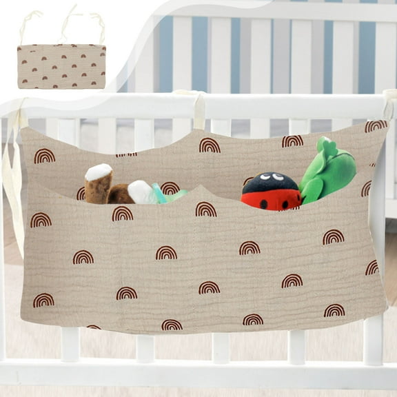COM1950s Double Layer Fabric Bedside Organizer Hanging Storage Bag,Printed Cloth Hanging Pockets with Double Pouches for Bedroom Wall,Car Seat,Stroller,Multifunctional Storage Holder