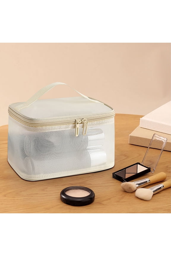 Double Layer Mesh Makeup Bag,Large Capacity Travel Toiletry Organizer with Inner Pockets,Lightweight Foldable Cosmetic Storage Bag for Women Men,Portable Bathroom Essentials Holder