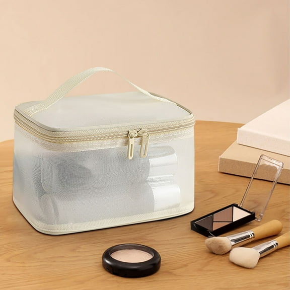 COM1950s Double Layer Mesh Makeup Bag,Large Capacity Travel Toiletry Organizer with Inner Pockets,Lightweight Foldable Cosmetic Storage Bag for Women Men,Portable Bathroom Essentials Holder