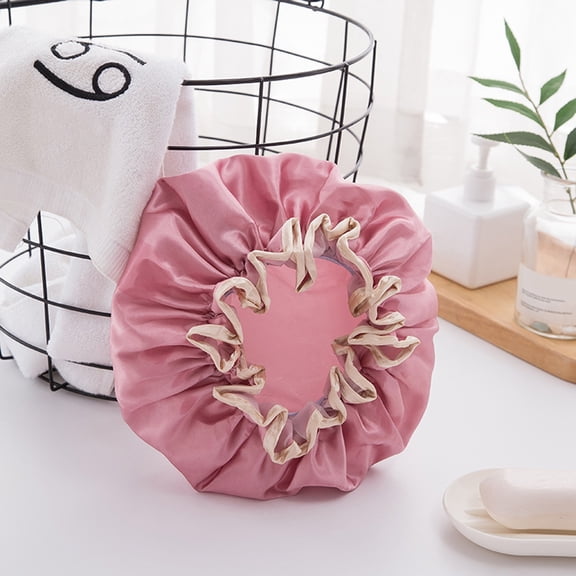 COM1950s Double Layer Shower Cap for Women,Waterproof and Oil Resistant,Extra Large 9.6 Inch Reusable Thickened Elastic Bath Cap,Easy To Wear and Remove,2 Pack