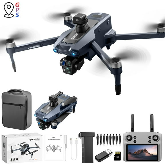 COM1950s Drone with Gps & 2.7K Camera,5 Inch Touch Screen Remote Control for Direct Viewing,Long Range 6000M Transmission with 5G,Foldable Design Featuring Laser Obstacle Avoidance,30Min Flight Time