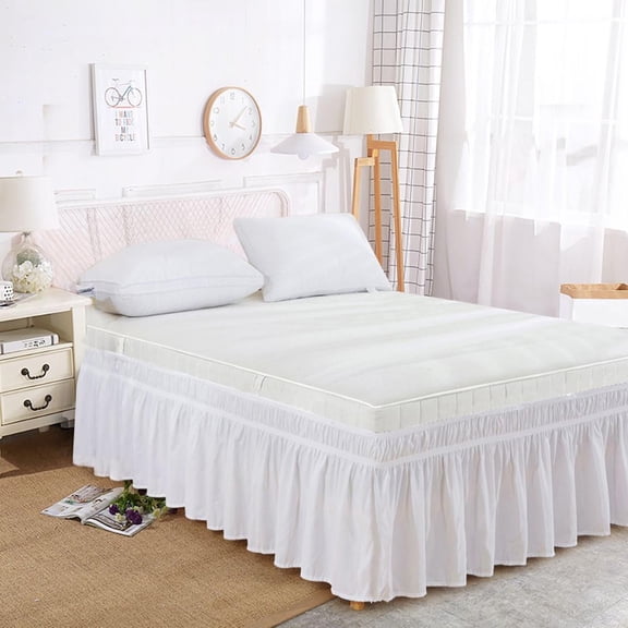 COM1950s Elastic Wrap Around Bed Skirt, Cotton Dust Ruffle, Solid Bed Skirt Cover, Easy Fit Under Bed Concealer, Bed Base Protector for Home Use