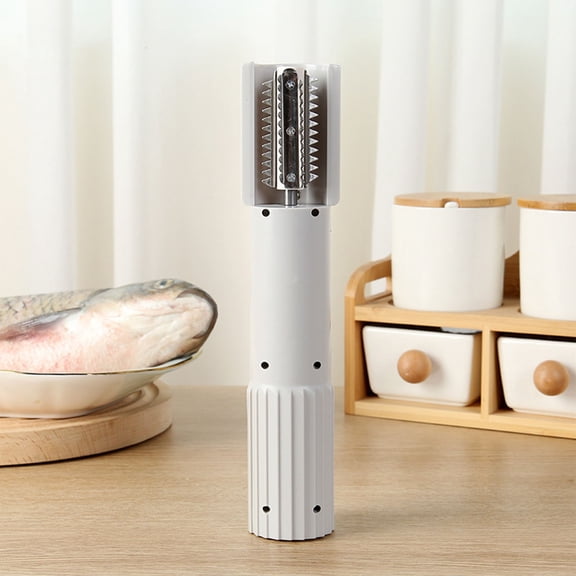 COM1950s Electric Fish Scaler, Handheld Multifunction Kitchen Tool for Grating, Peeling, Shredding and Descaling, Stainless Steel Blades, Cordless