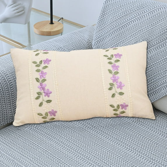 COM1950s Embroidered Pillow Covers,Rose Floral Sofa Cushion Cover,19X12 Inch Decorative Throw Pillowcase for Living Room Beds,Seasonal Home Decor