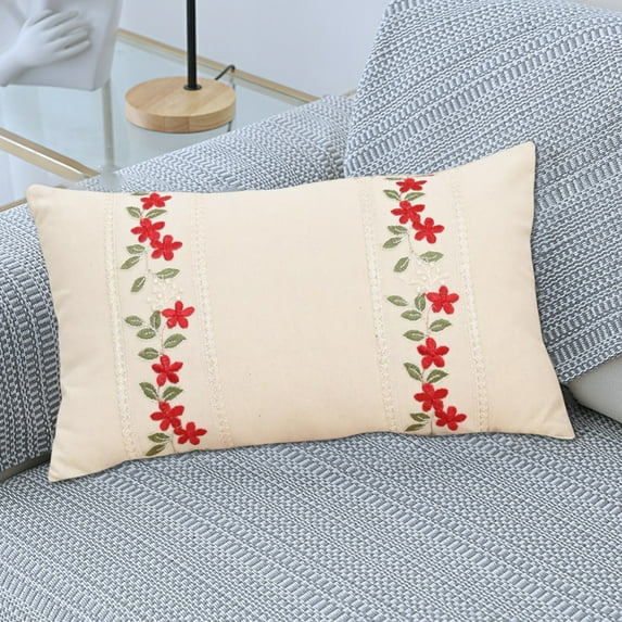 COM1950s Embroidered Pillow Covers,Rose Floral Sofa Cushion Cover,19X12 Inch Decorative Throw Pillowcase for Living Room Beds,Seasonal Home Decor