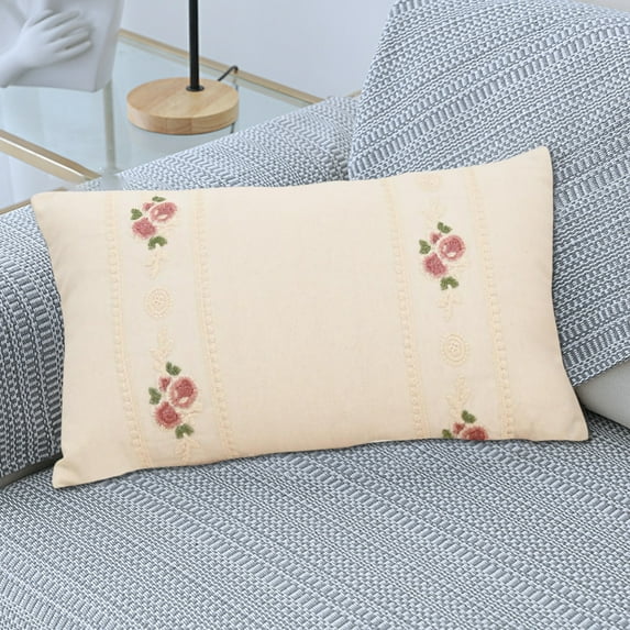 COM1950s Embroidered Pillow Covers,Rose Floral Sofa Cushion Cover,19X12 Inch Decorative Throw Pillowcase for Living Room Beds,Seasonal Home Decor